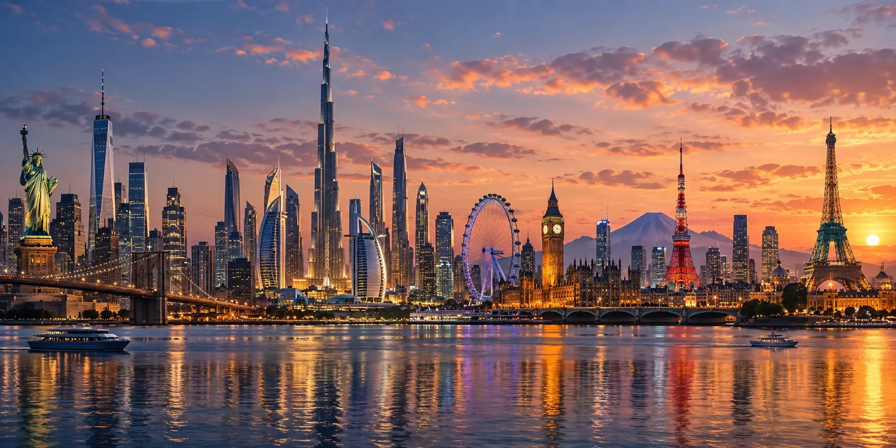 Financial district skyline at dusk